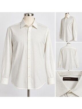 Perry Ellis Men's White Long Sleeve Button-Up Shirt Size L